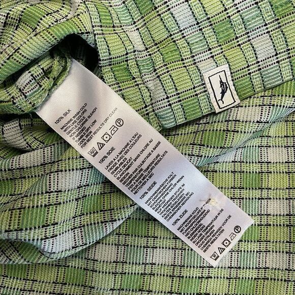 Tommy Bahama Men Large Green White Silk Button Up Shirt Short Sleeve Geometric - Picture 5 of 5